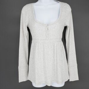 Hollister Womens Babydoll Top M Gray Tie Back Henley Bella Swan Y2K Style Scoop